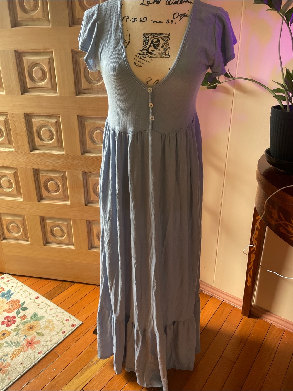 See You Monday Light Blue V-Neck Maxi Dress with Flutter Sleeves